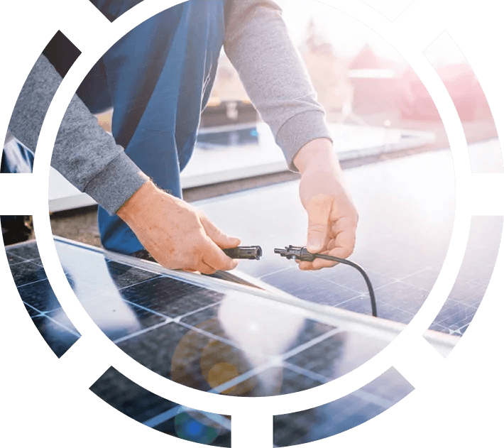 Man is setting solar panels