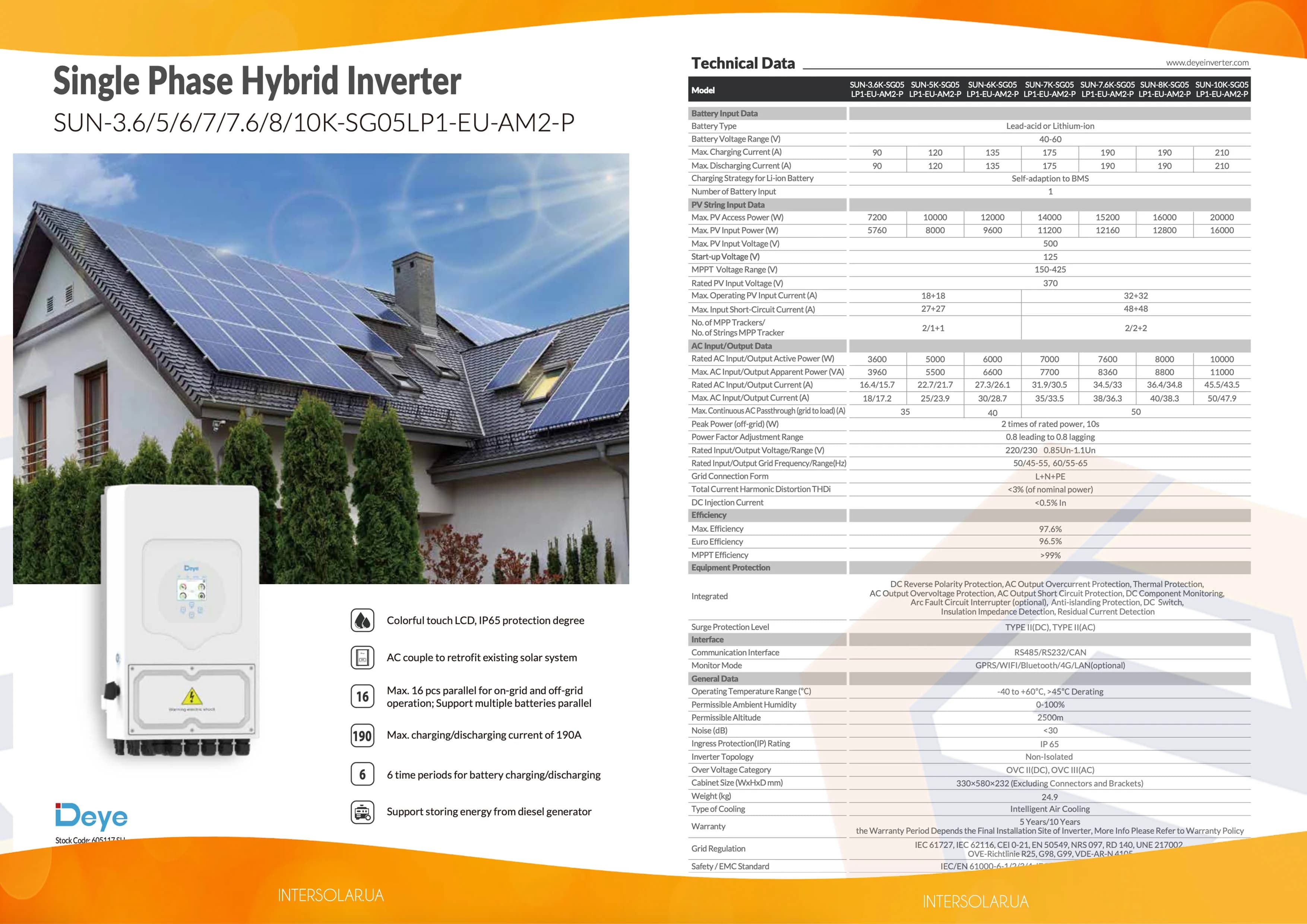 Однофазний інвертор Deye SUN 8-K SG05LP1 EU-AM2-P (8 кВт/48В)